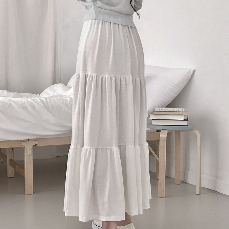 フリルティアードバンディングロングスカート IVORY