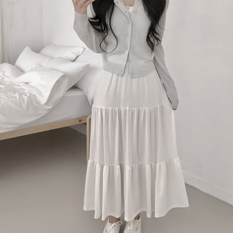 フリルティアードバンディングロングスカート IVORY