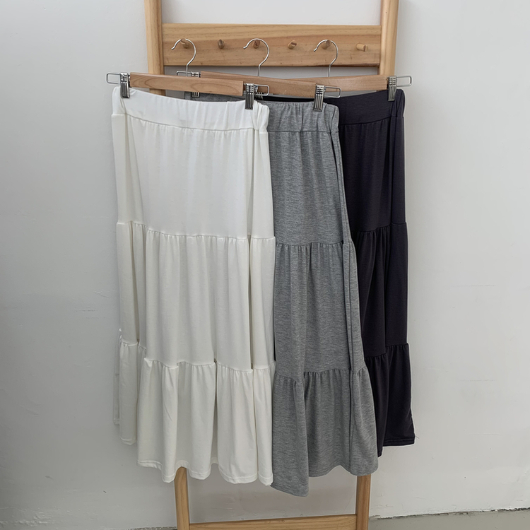 フリルティアードバンディングロングスカート