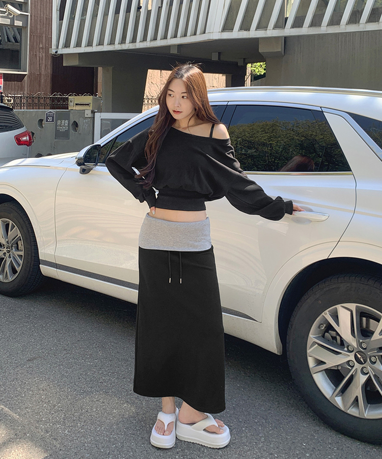 ホールドロウライズバンドロングスカート BLACK