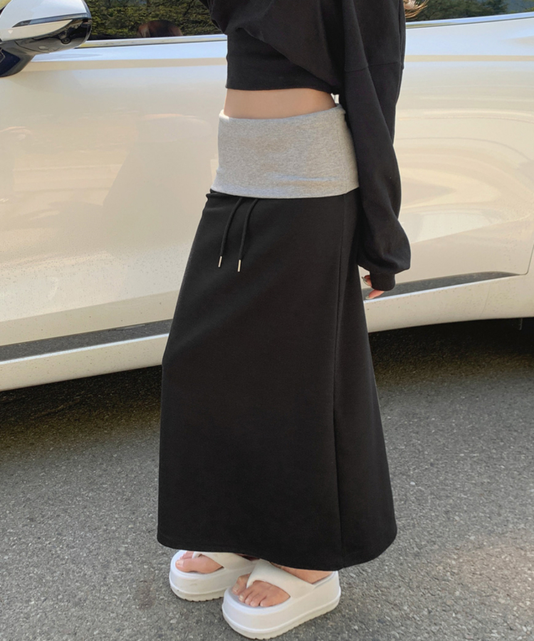 ホールドロウライズバンドロングスカート BLACK