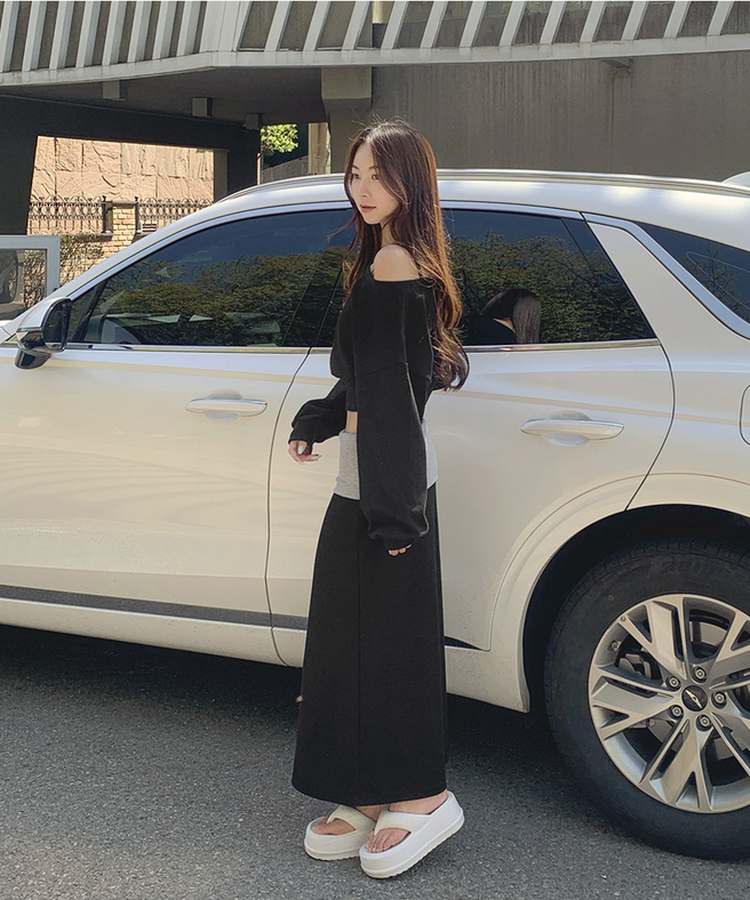 ホールドロウライズバンドロングスカート BLACK