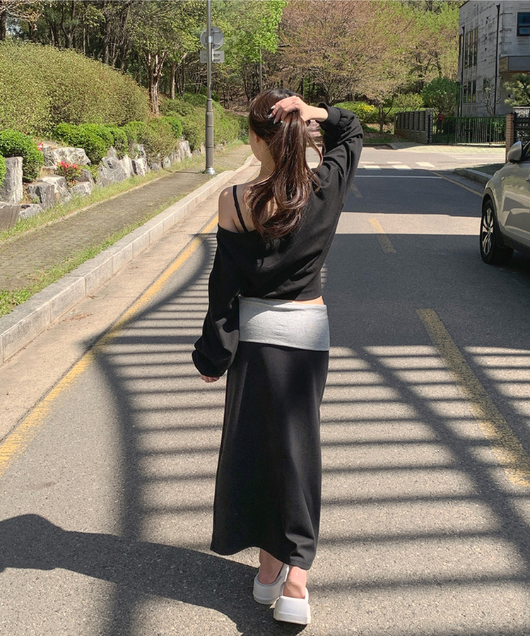 ホールドロウライズバンドロングスカート BLACK