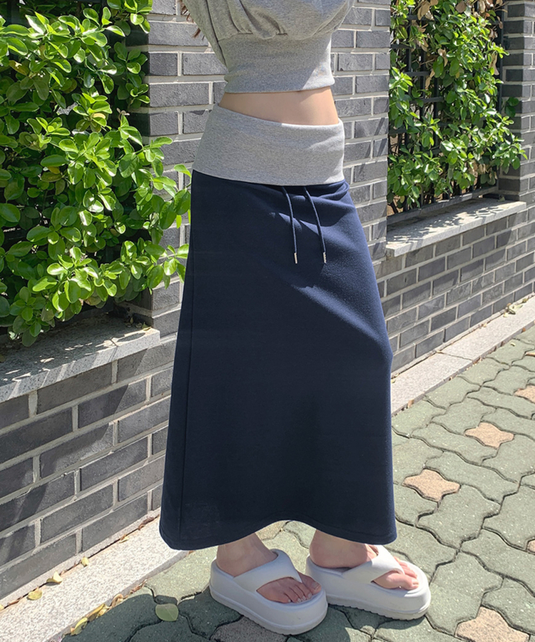 ホールドロウライズバンドロングスカート NAVY