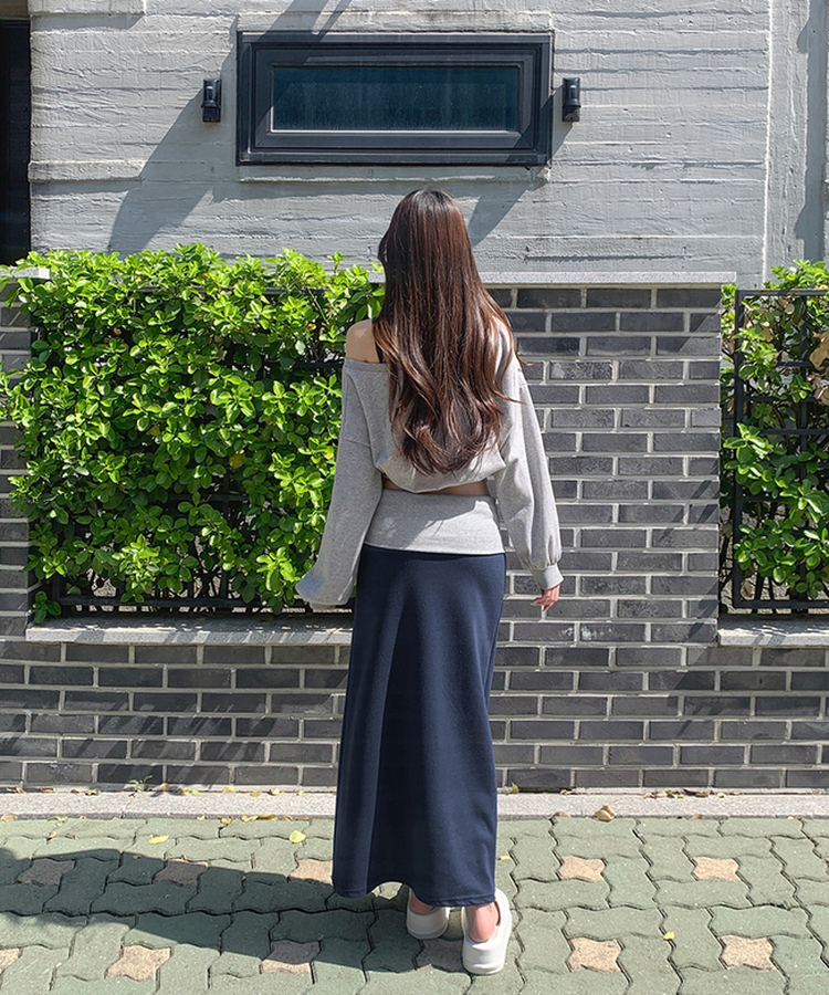 ホールドロウライズバンドロングスカート NAVY