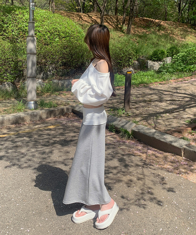 ホールドロウライズバンドロングスカート GREY