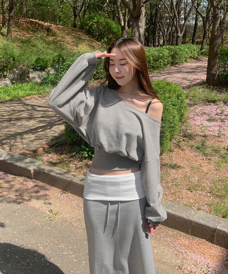 オフショルダークロップドトレーナー GREY