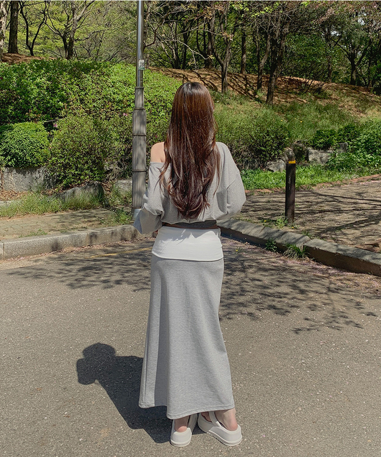 オフショルダークロップドトレーナー GREY