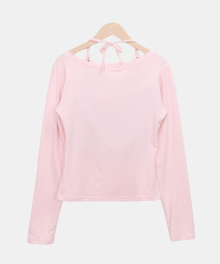 【SET】ストライプホルターネックキャミ＋長袖Tシャツ