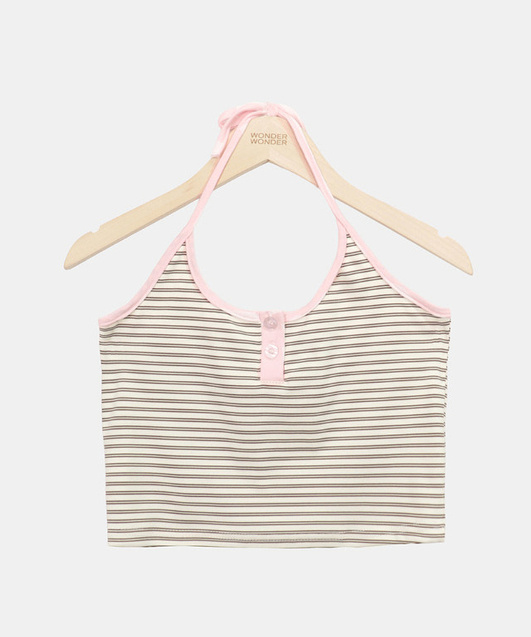 【SET】ストライプホルターネックキャミ＋長袖Tシャツ