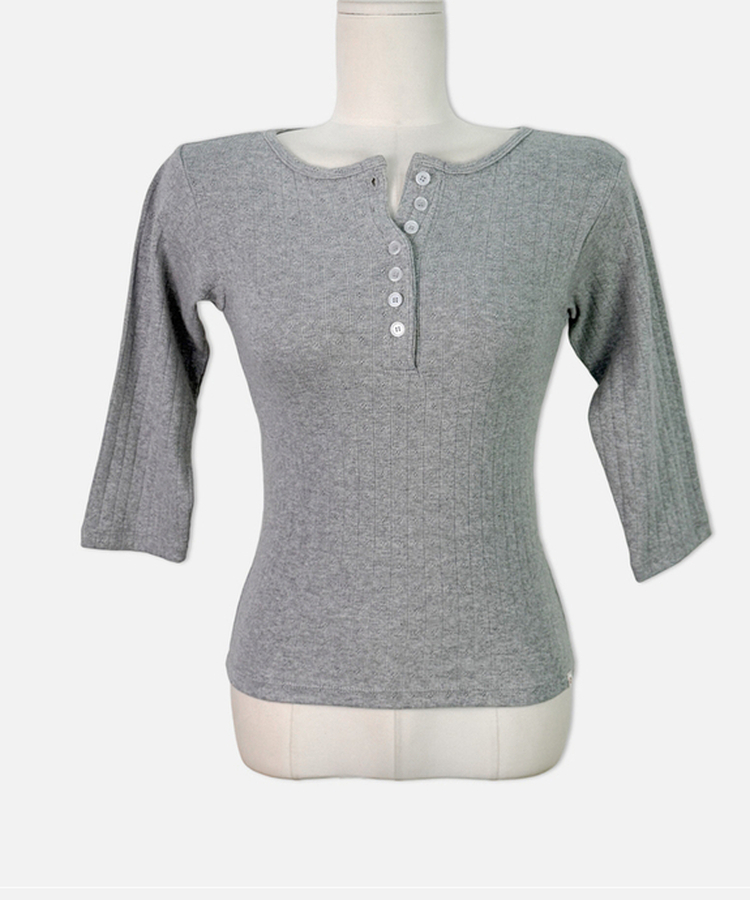 パンチングボタンリブ７分丈Tシャツ