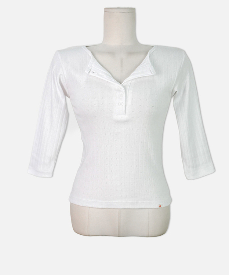 パンチングボタンリブ７分丈Tシャツ