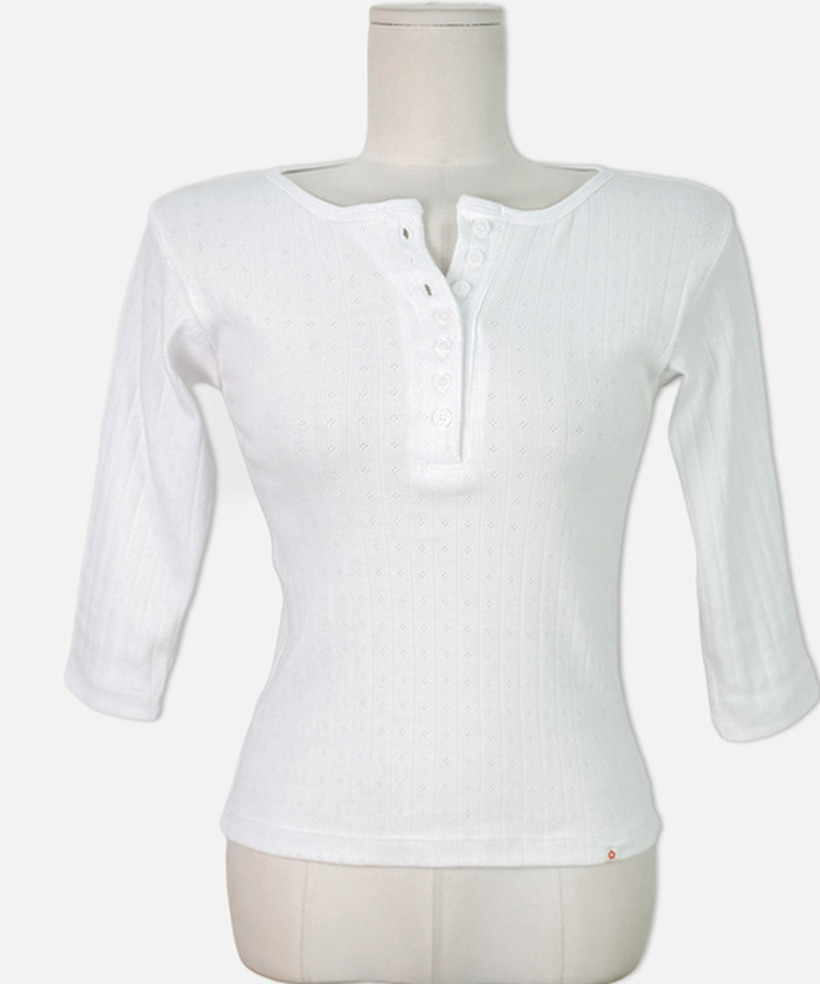 パンチングボタンリブ７分丈Tシャツ