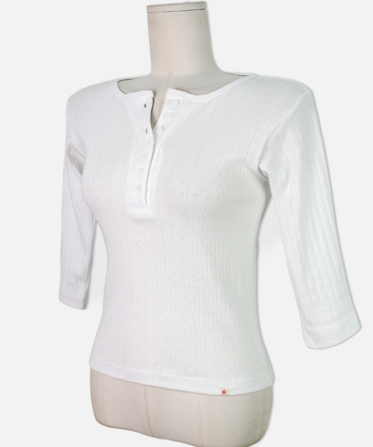 パンチングボタンリブ７分丈Tシャツ