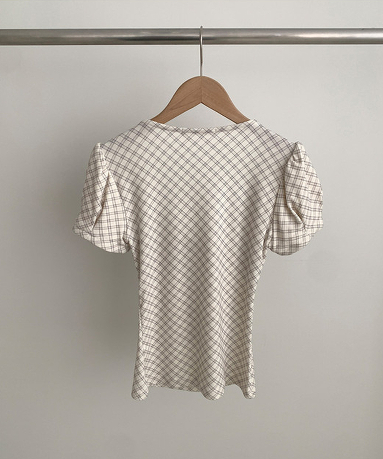 チェックリボンパフ半袖Tシャツ