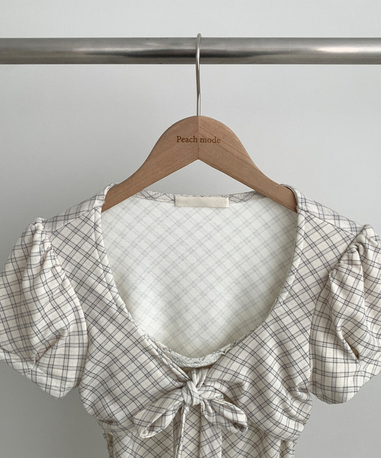 チェックリボンパフ半袖Tシャツ