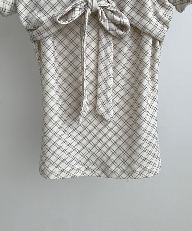 チェックリボンパフ半袖Tシャツ