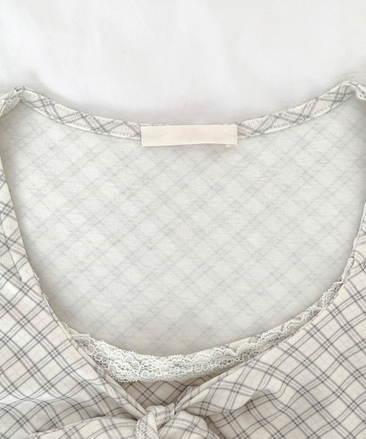 チェックリボンパフ半袖Tシャツ