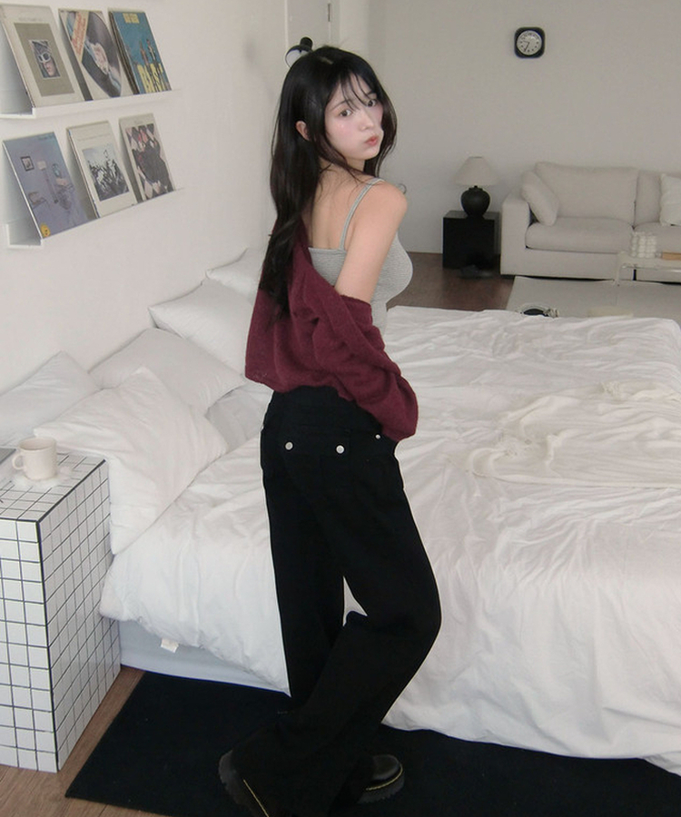 【丈別】ロウライズセミブーツカットフレアパンツ BLACK