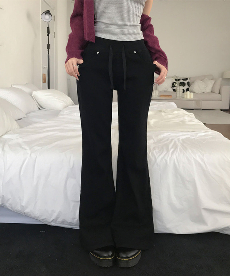 【丈別】ロウライズセミブーツカットフレアパンツ BLACK