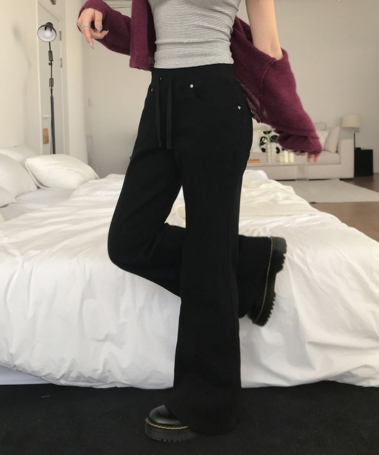 【丈別】ロウライズセミブーツカットフレアパンツ BLACK