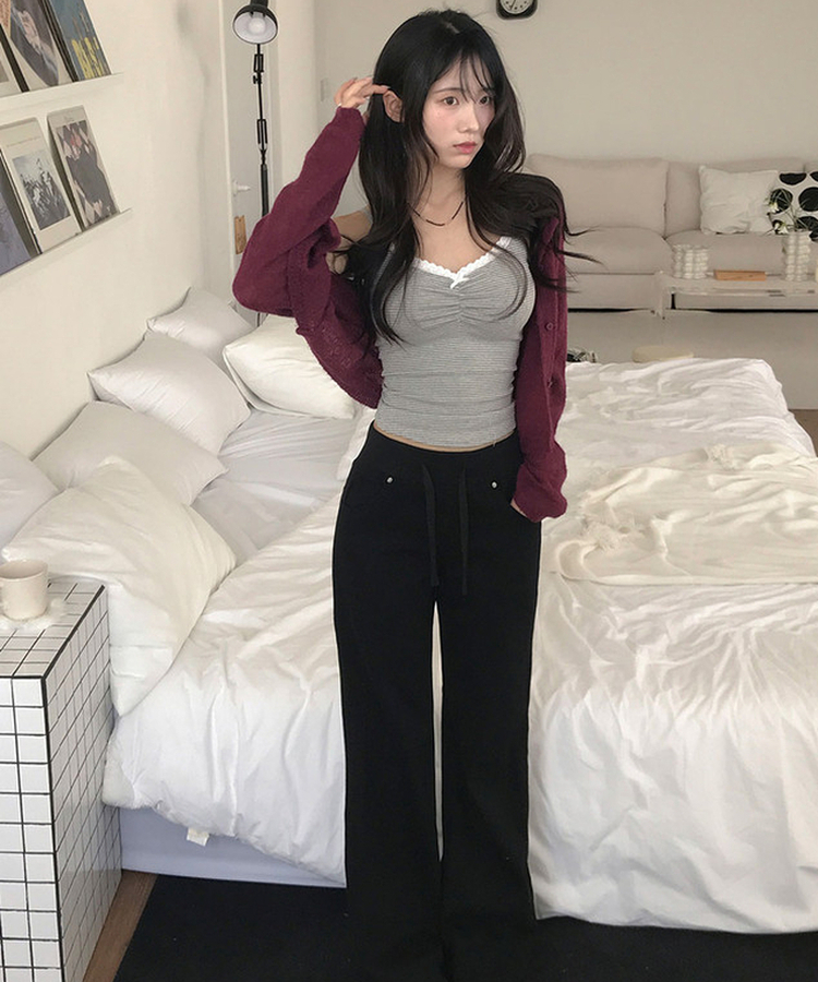 【丈別】ロウライズセミブーツカットフレアパンツ BLACK