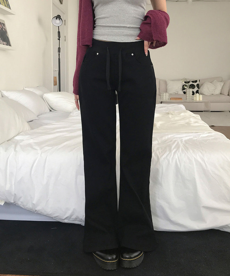 【丈別】ロウライズセミブーツカットフレアパンツ BLACK