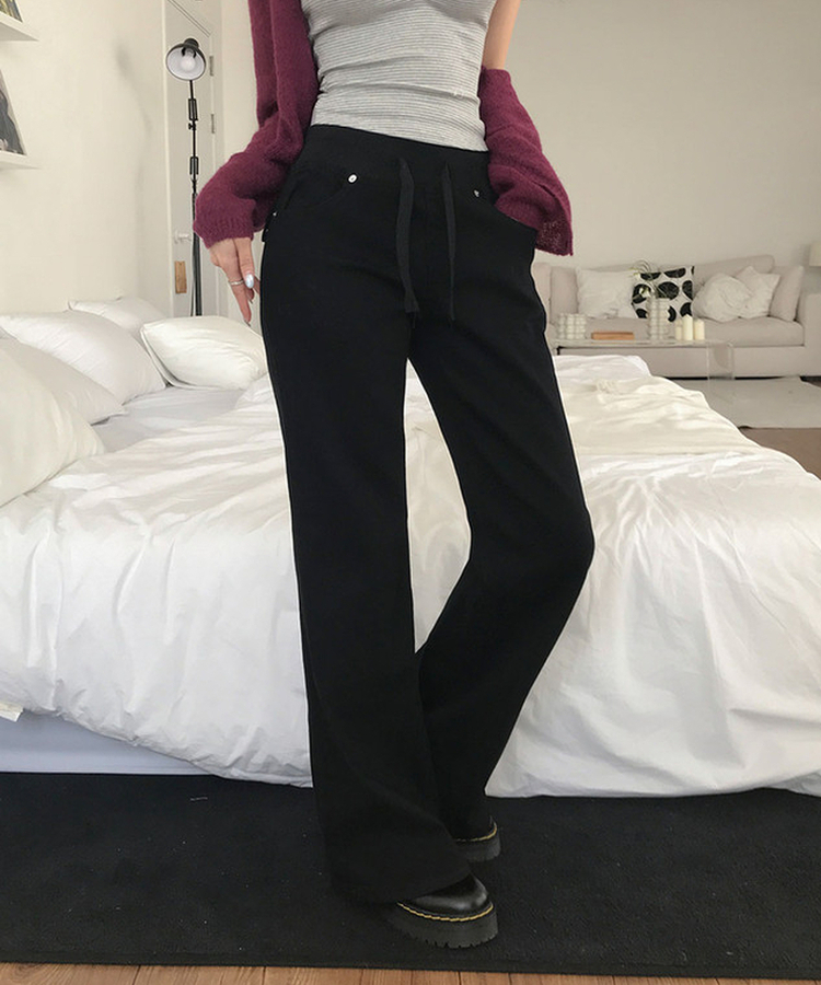 【丈別】ロウライズセミブーツカットフレアパンツ BLACK