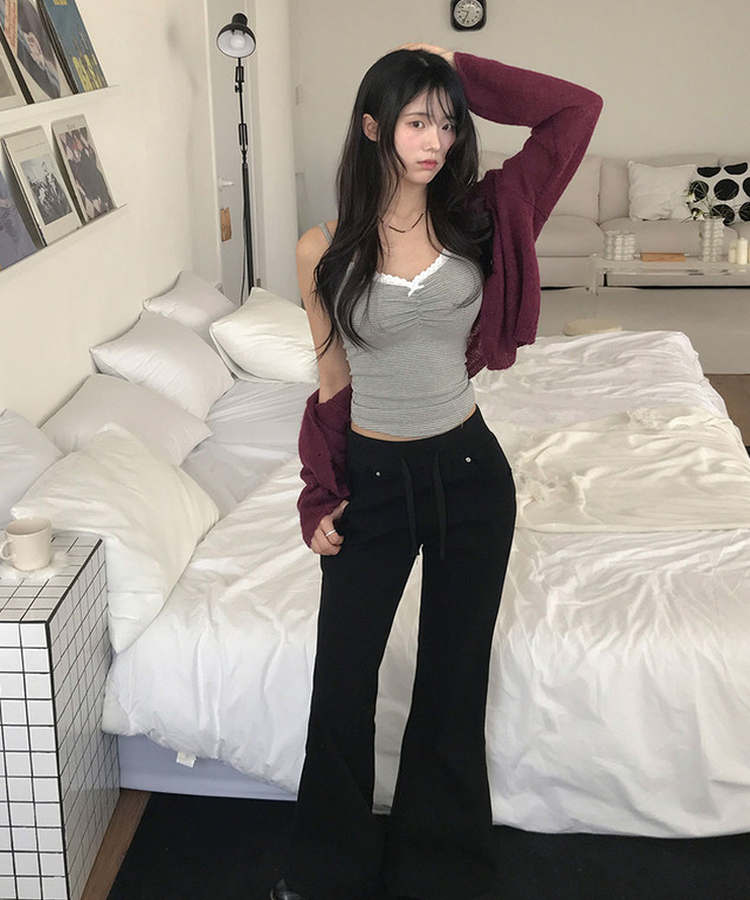 【丈別】ロウライズセミブーツカットフレアパンツ BLACK