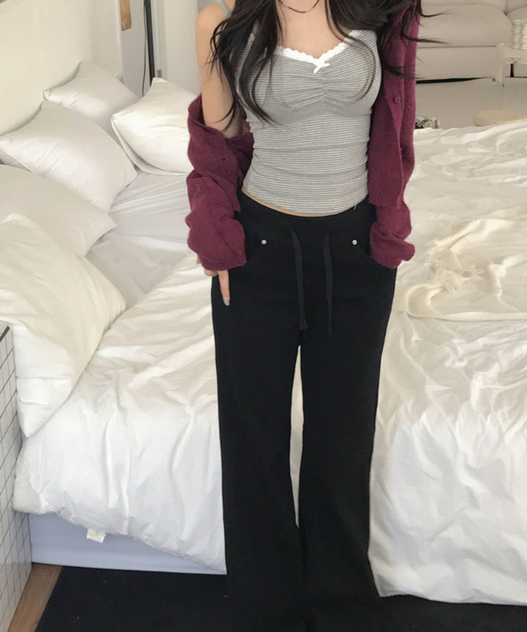 【丈別】ロウライズセミブーツカットフレアパンツ BLACK