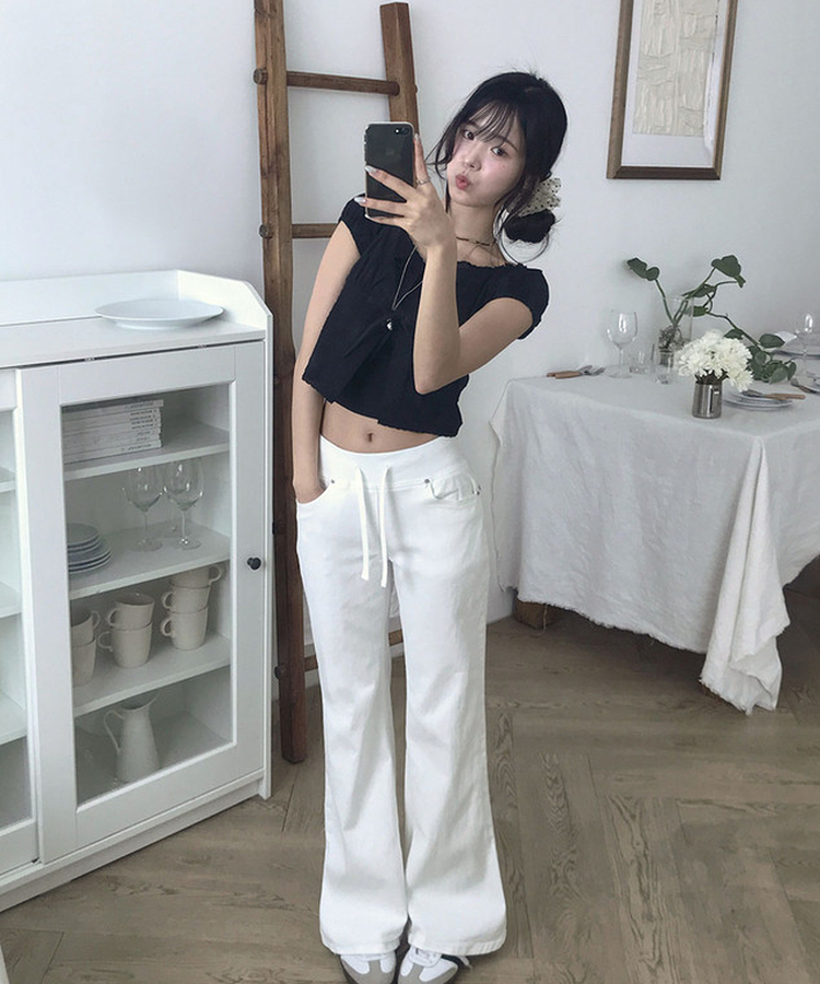 【丈別】ロウライズセミブーツカットフレアパンツ IVORY