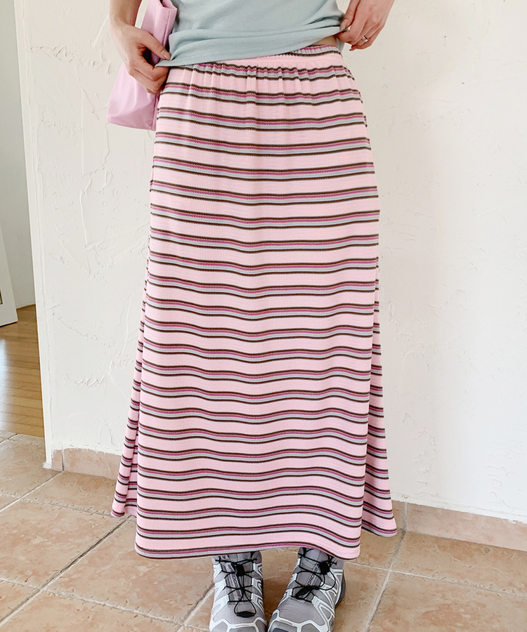ワッフルストライプロングスカート PINK