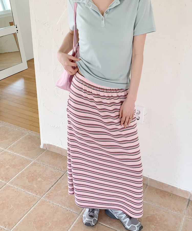 ワッフルストライプロングスカート PINK