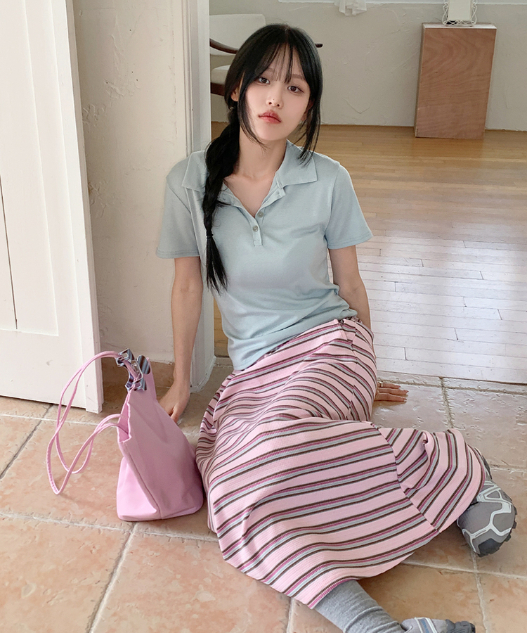 ワッフルストライプロングスカート PINK