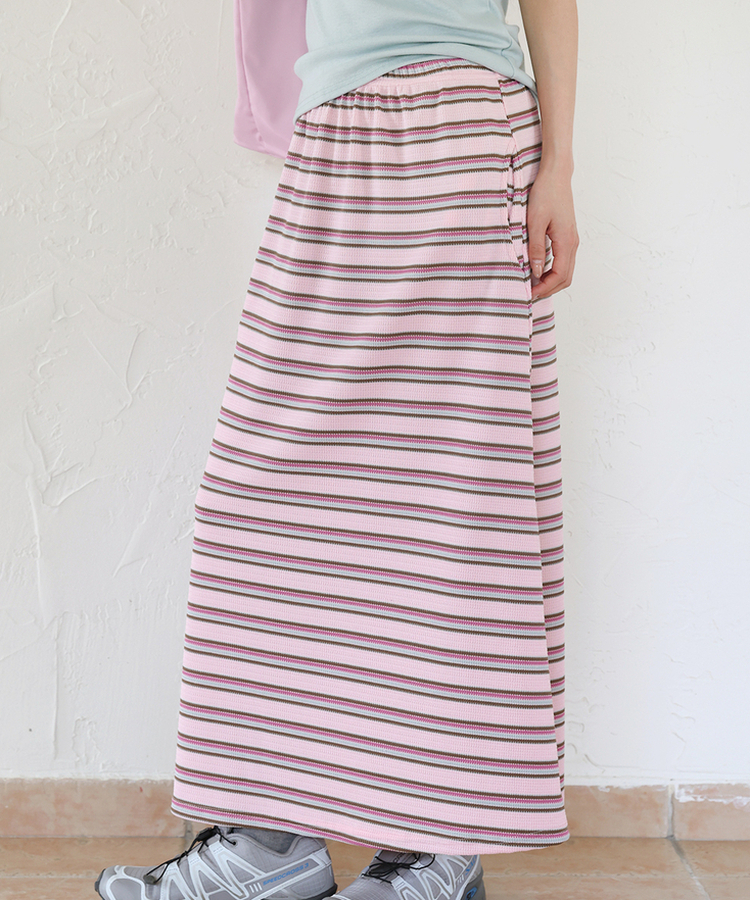 ワッフルストライプロングスカート PINK
