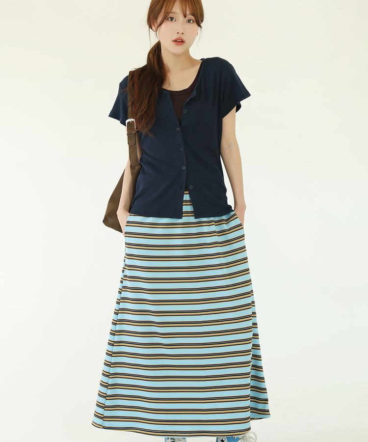 ワッフルストライプロングスカート SKYBLUE