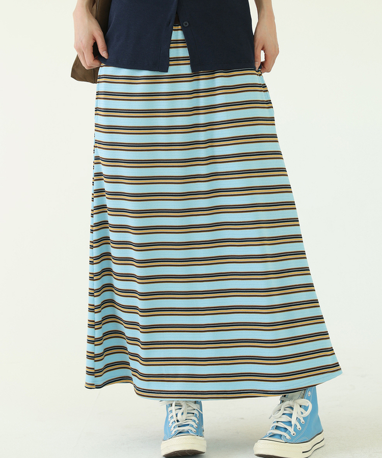 ワッフルストライプロングスカート SKYBLUE