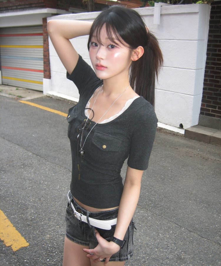 アイレットリブ半袖Tシャツ CHARCOAL