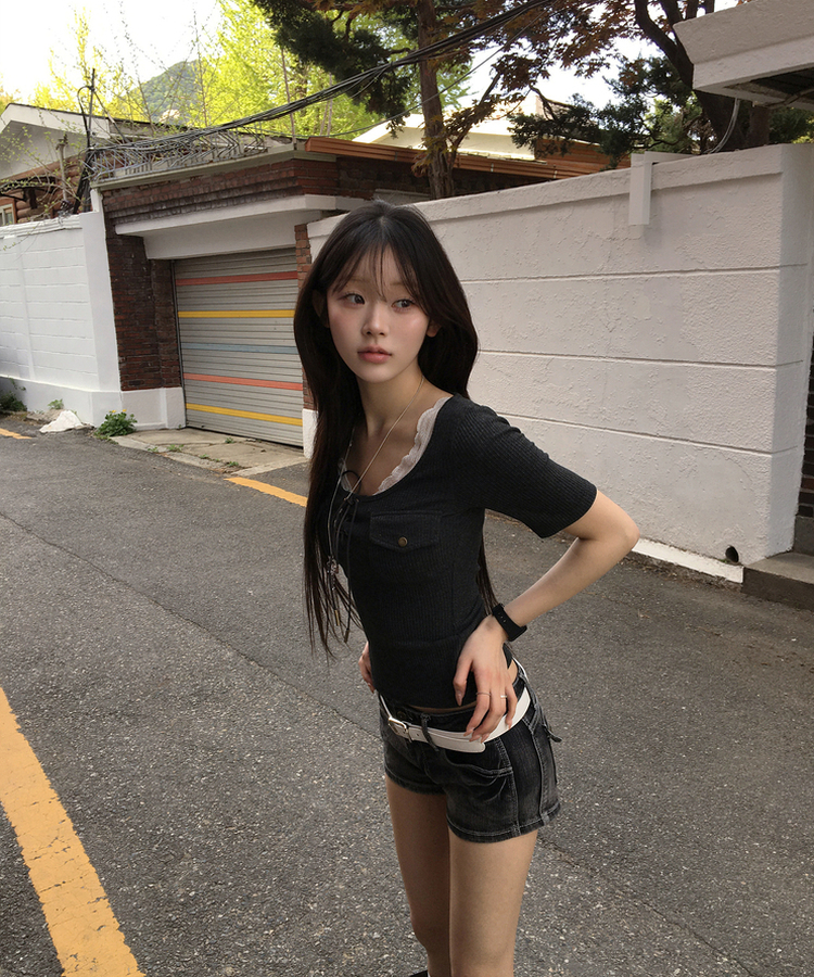 アイレットリブ半袖Tシャツ CHARCOAL