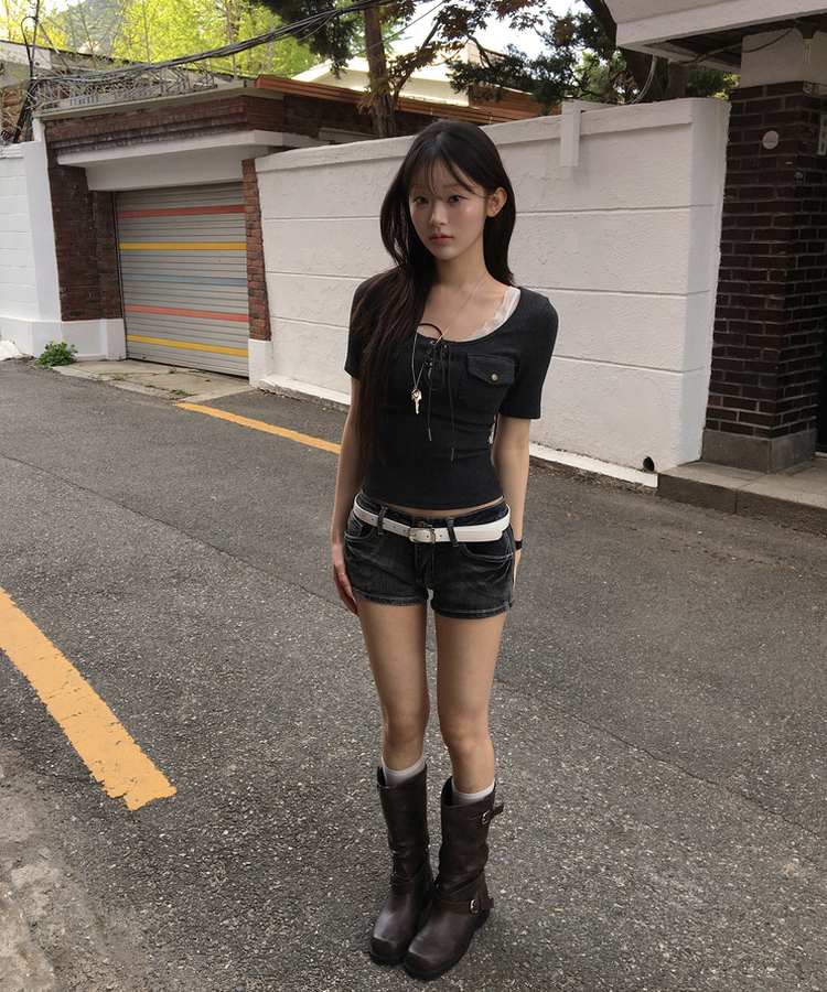 アイレットリブ半袖Tシャツ CHARCOAL