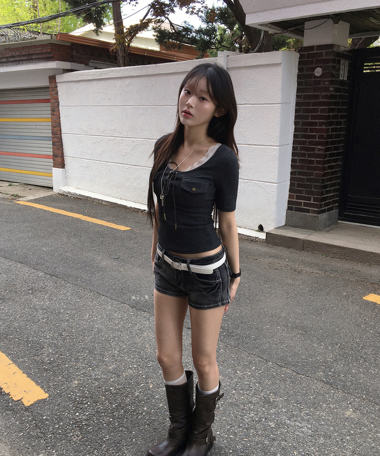 アイレットリブ半袖Tシャツ CHARCOAL