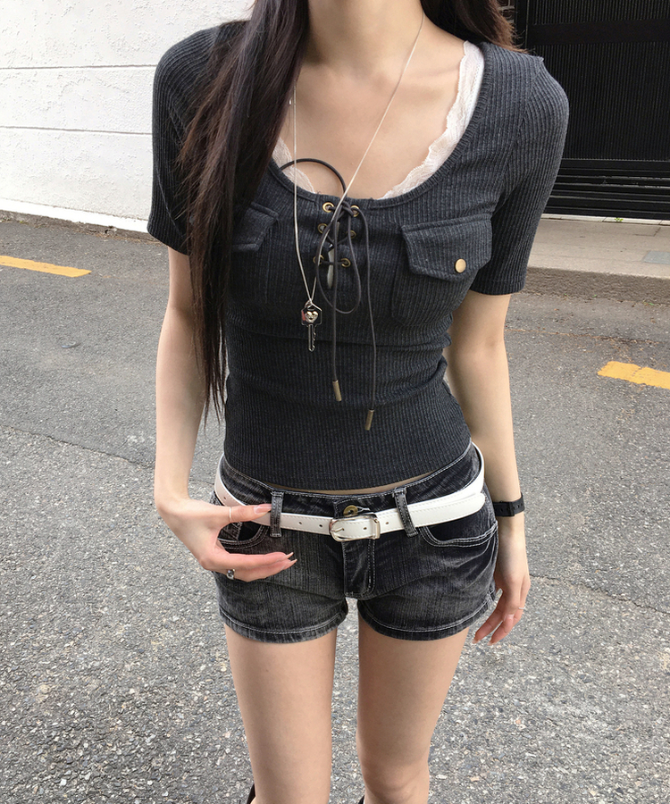 アイレットリブ半袖Tシャツ CHARCOAL