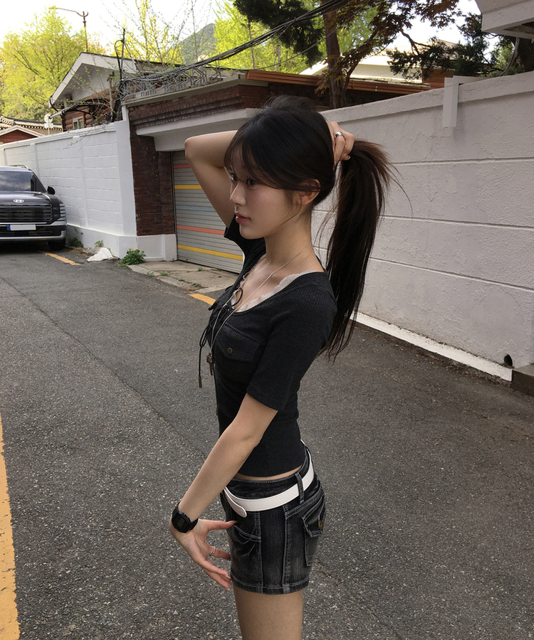 アイレットリブ半袖Tシャツ CHARCOAL