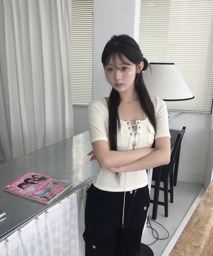 アイレットリブ半袖Tシャツ IVORY