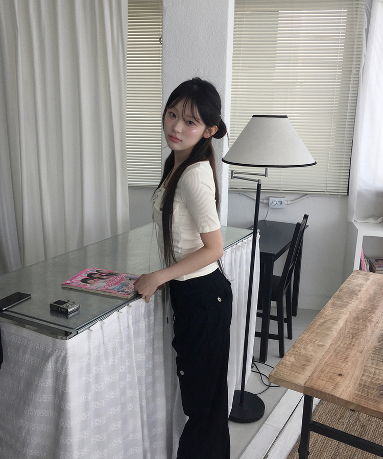 アイレットリブ半袖Tシャツ IVORY