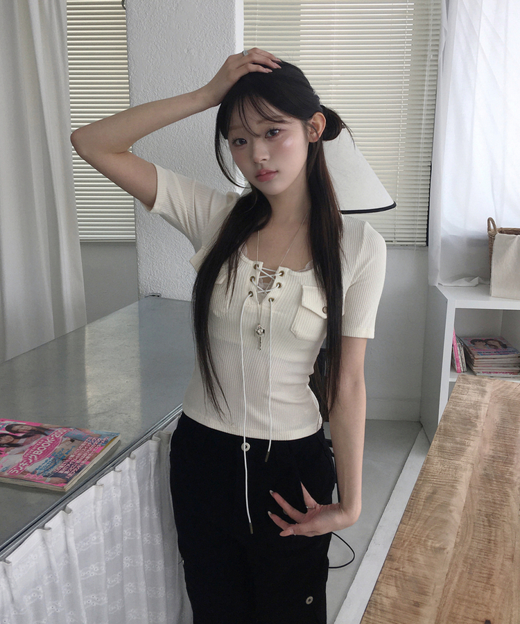 アイレットリブ半袖Tシャツ IVORY