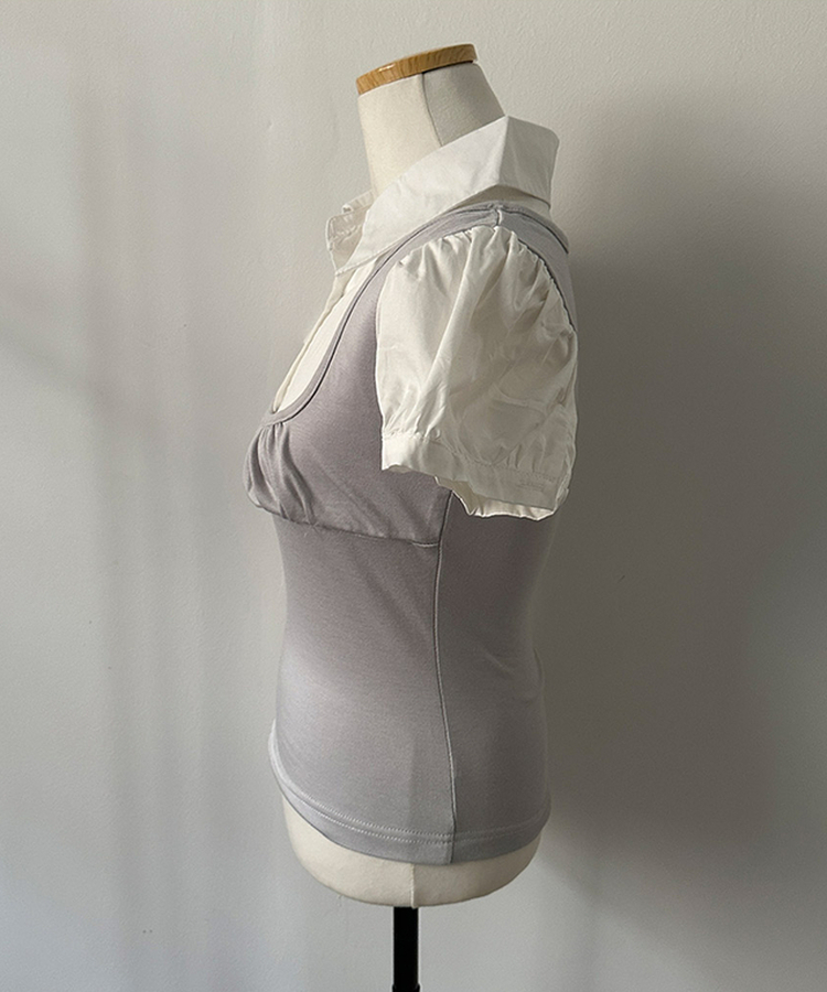 썸 퍼프 셔츠 뷔스티에 레이어드 일체형 블라우스