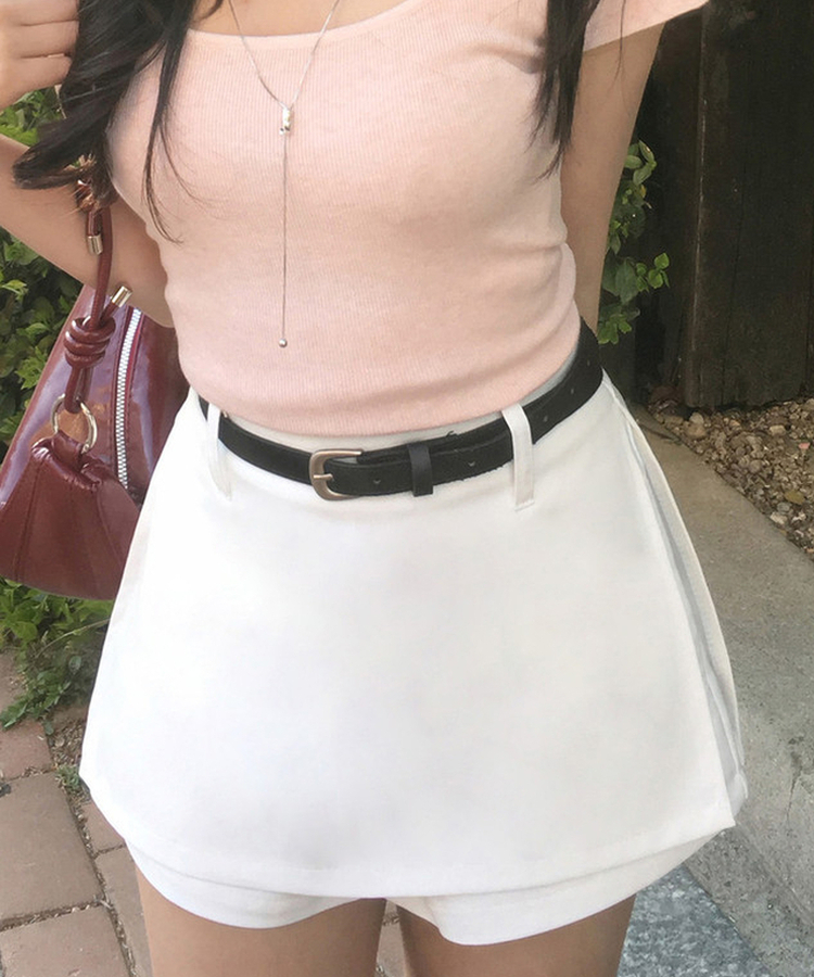 【ベルト付き】ミニスカートパンツ WHITE