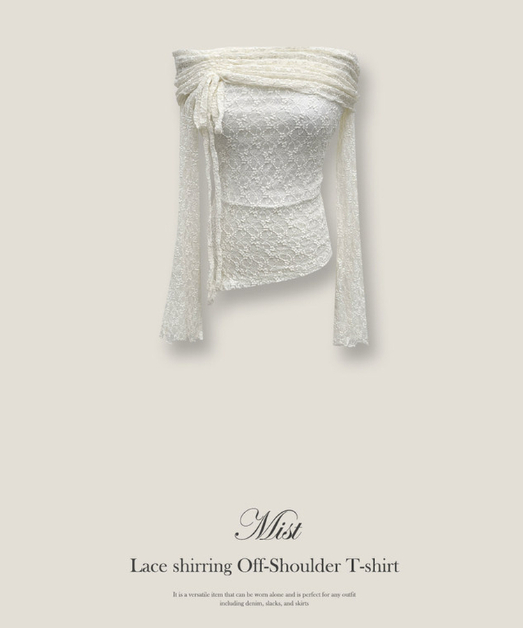 レースシャーリングオフショルダートップス