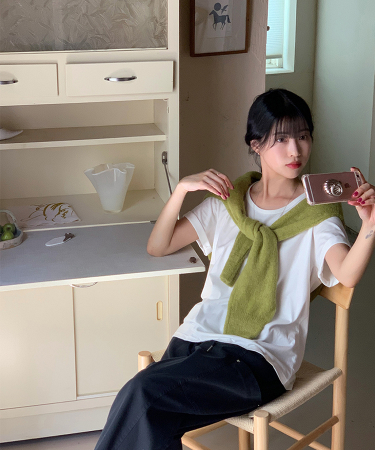 Uネック半袖Tシャツ IVORY